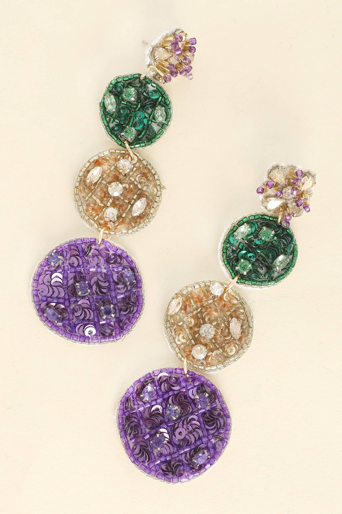 Mardi Gras Gemstone Beaded Disc Earrings