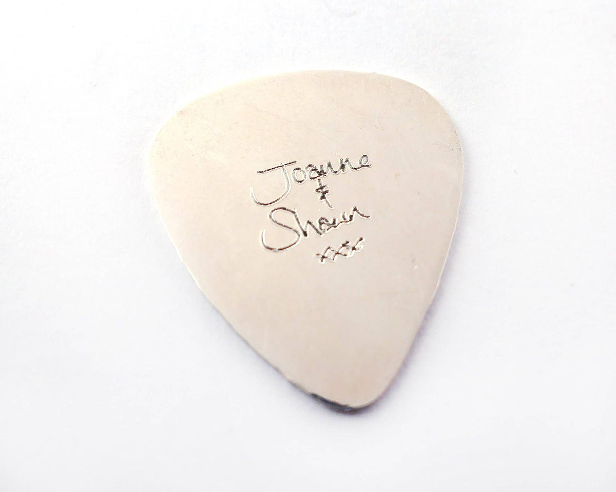 Personalized Engraved Handwriting Guitar Pick, Plectrum in Sterling Silver
