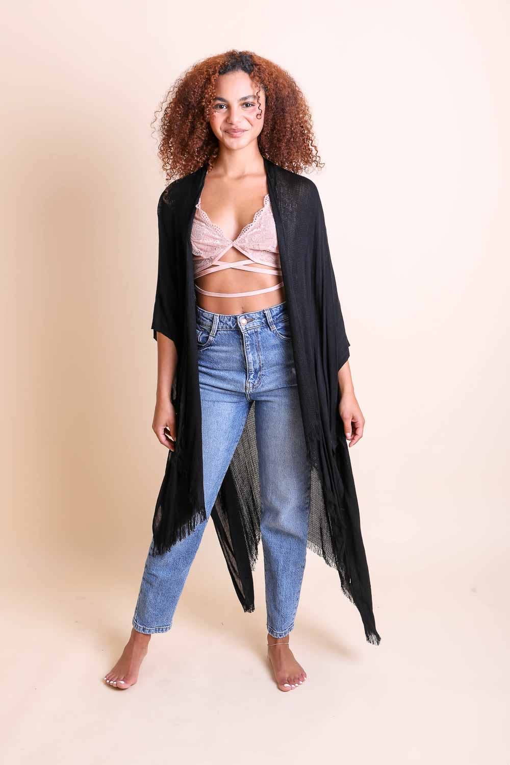 Open Weave Drape Kimono