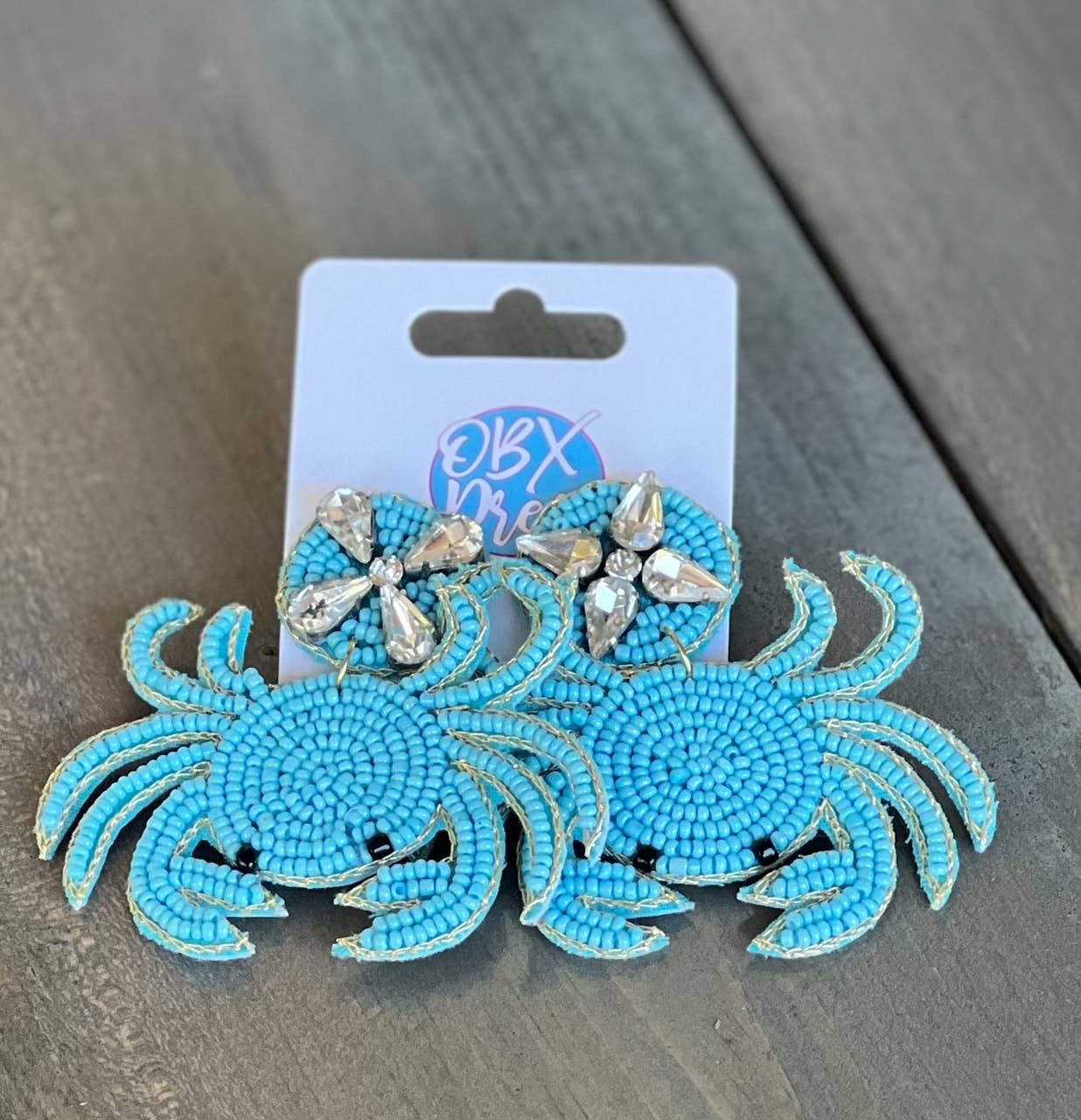 Blue Crab Seed Beaded Beachy Prep Dangle Earrings