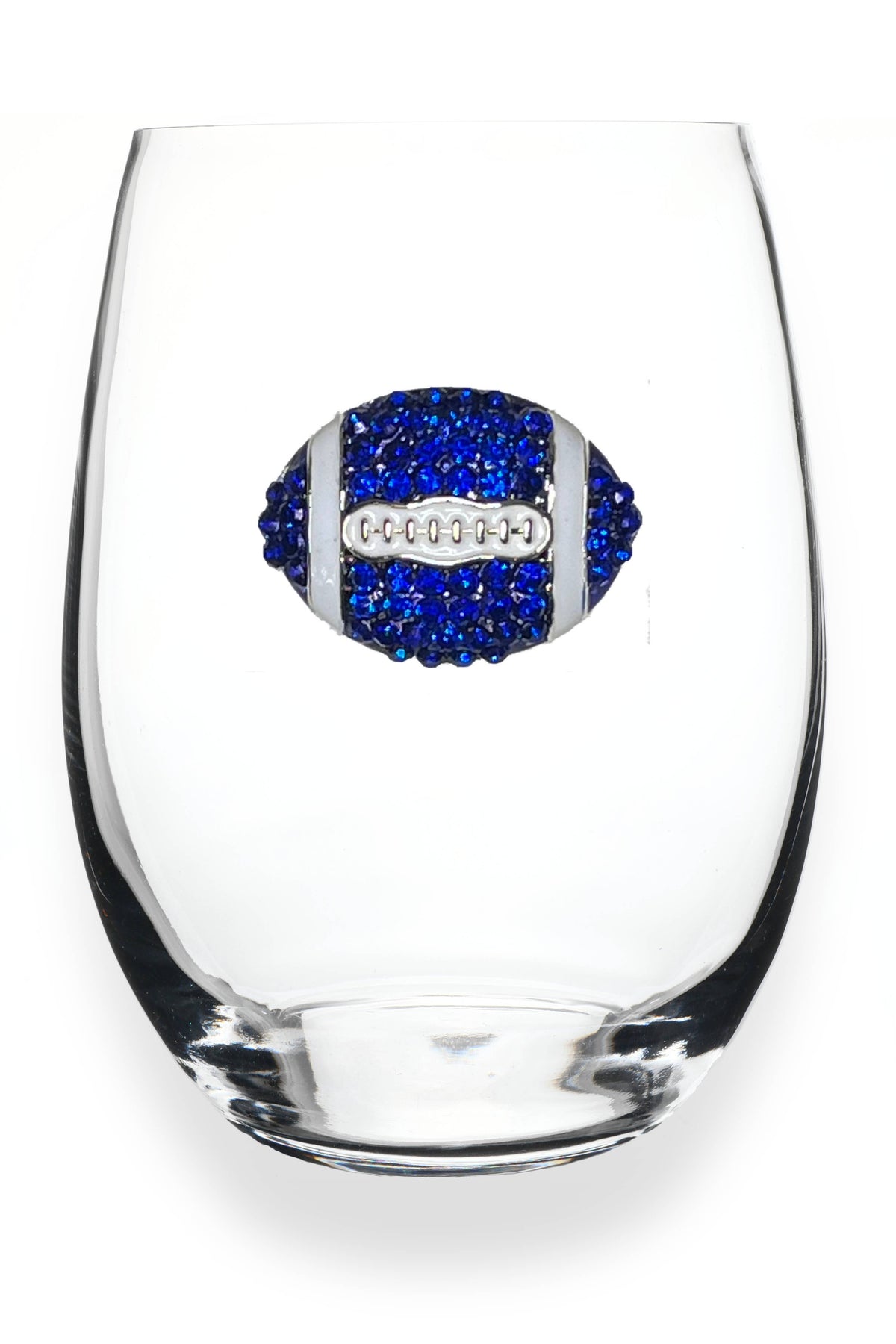 Football Jeweled Glassware - Stemless - Blue and White