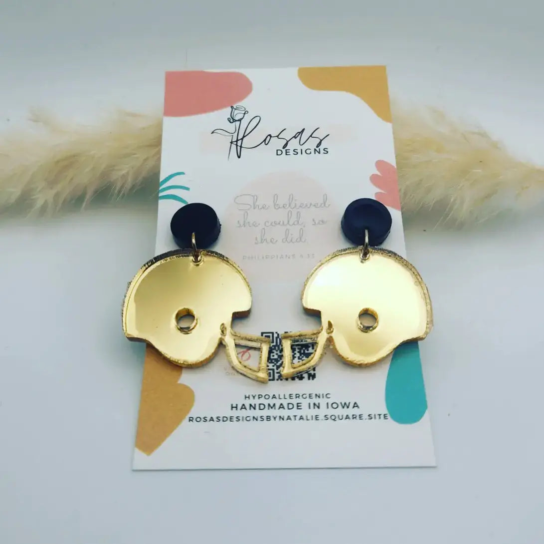 Football Helmet Dangles - Gold w/Black