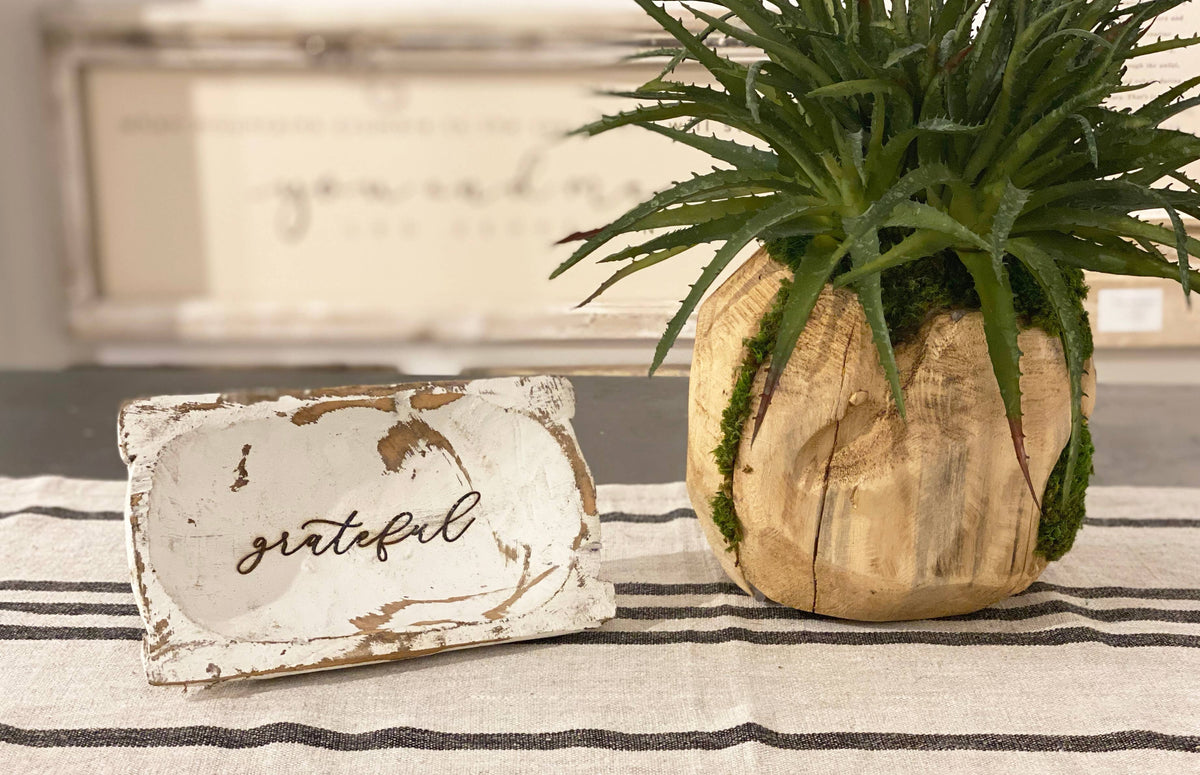 Small Carved Dough Bowl - Grateful
