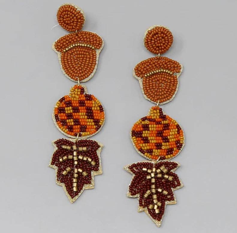 Fall Theme Seed Bead Drop Earrings