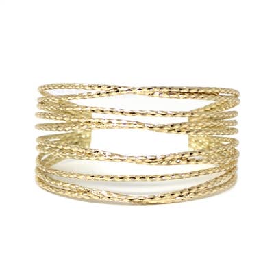 Worn Gold Wired Textured Cuff Bracelet