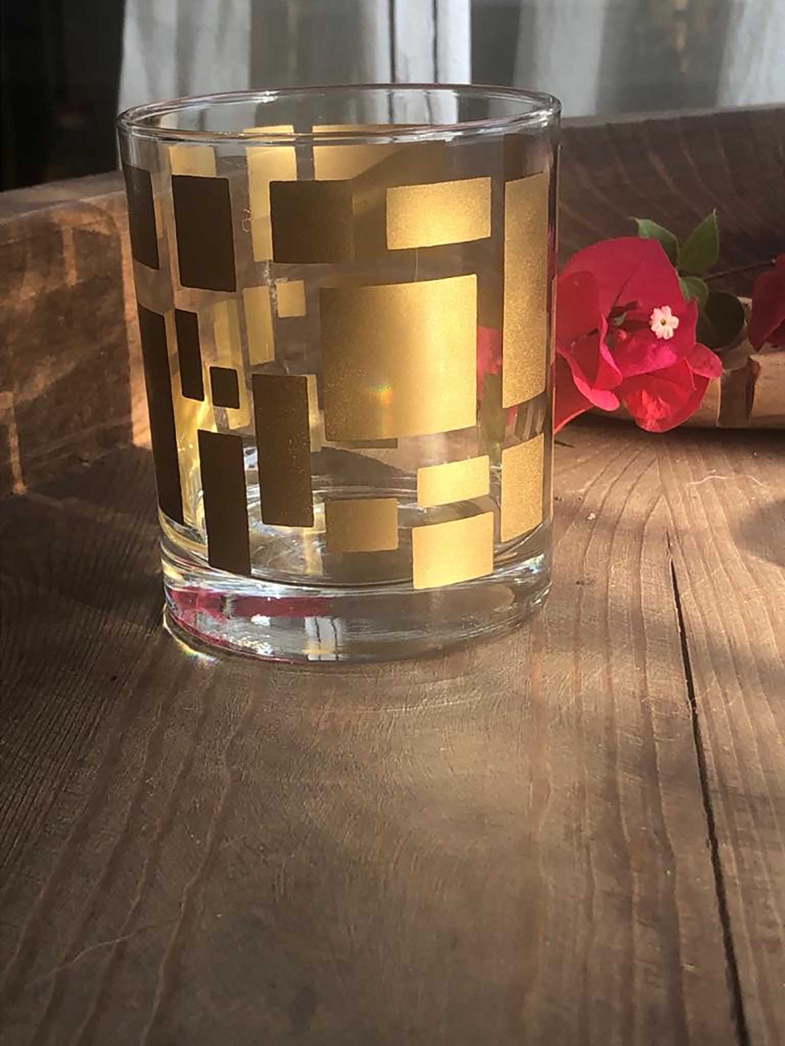 Drinking Glasses Clear Retro Gold Design