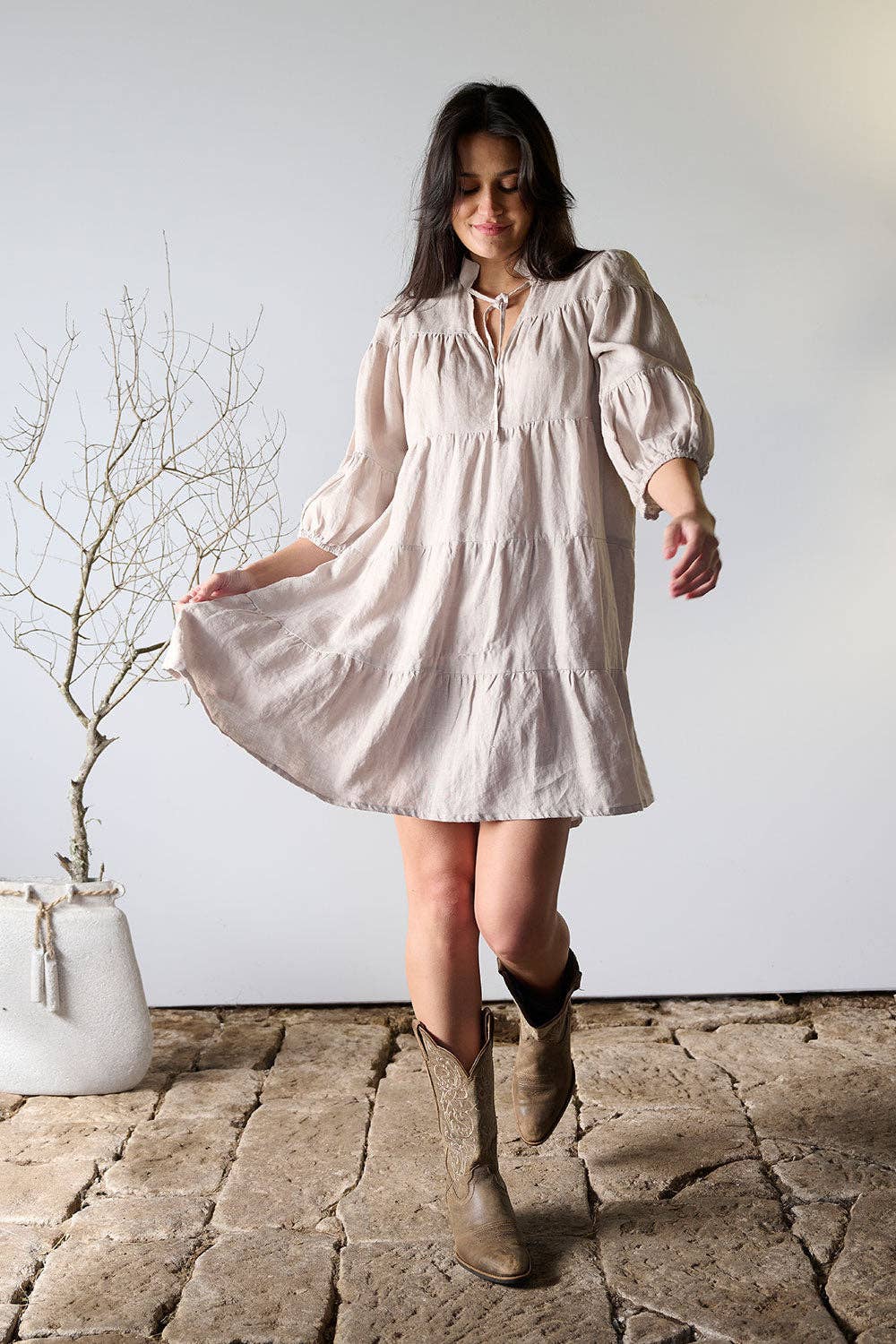 Bella Linen Dress - Natural: Natural