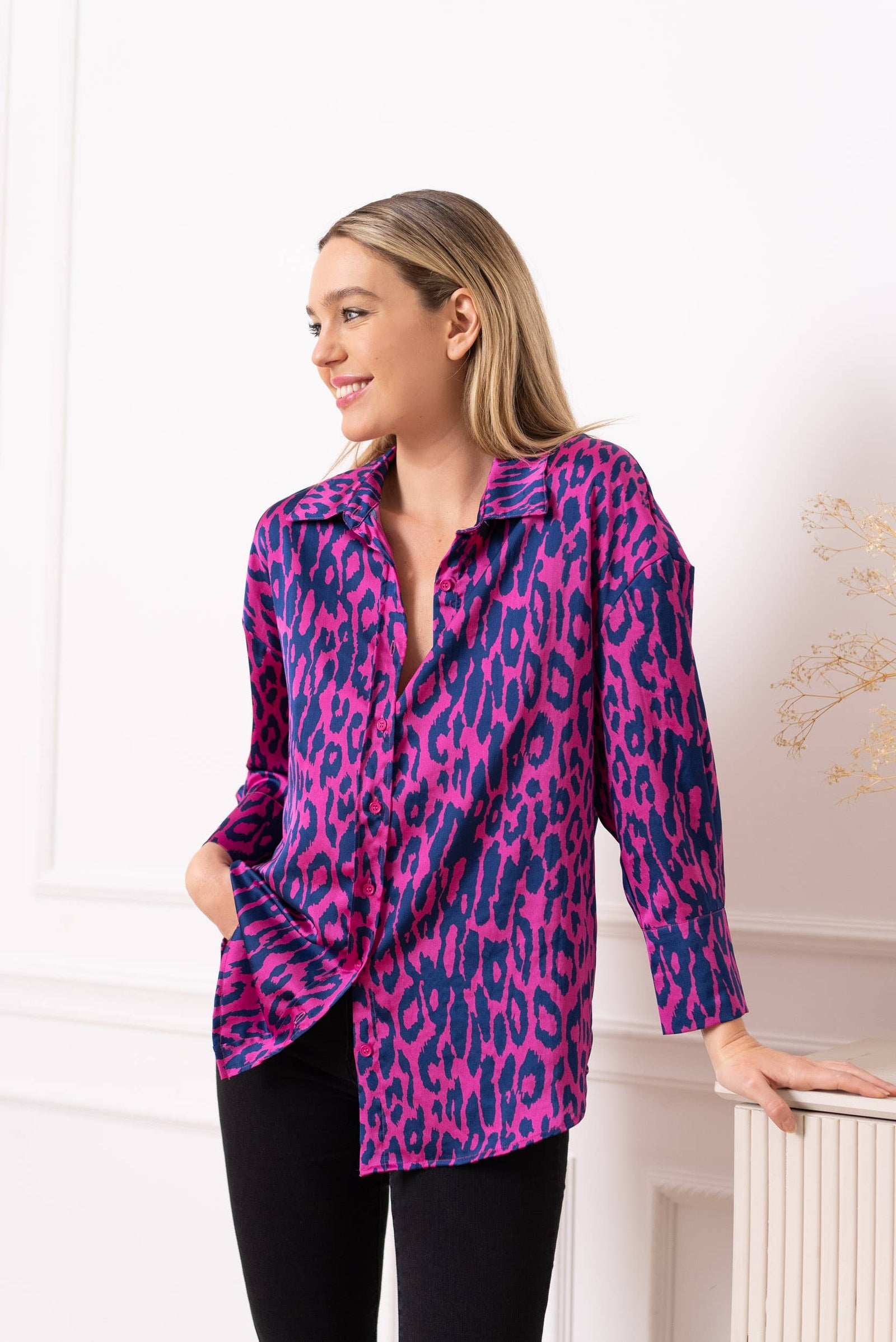 Oversized leopard Print Button Down