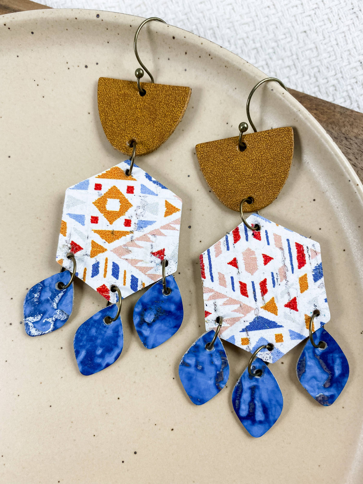 Southwest Hexagon Chandeliers | handmade leather earrings