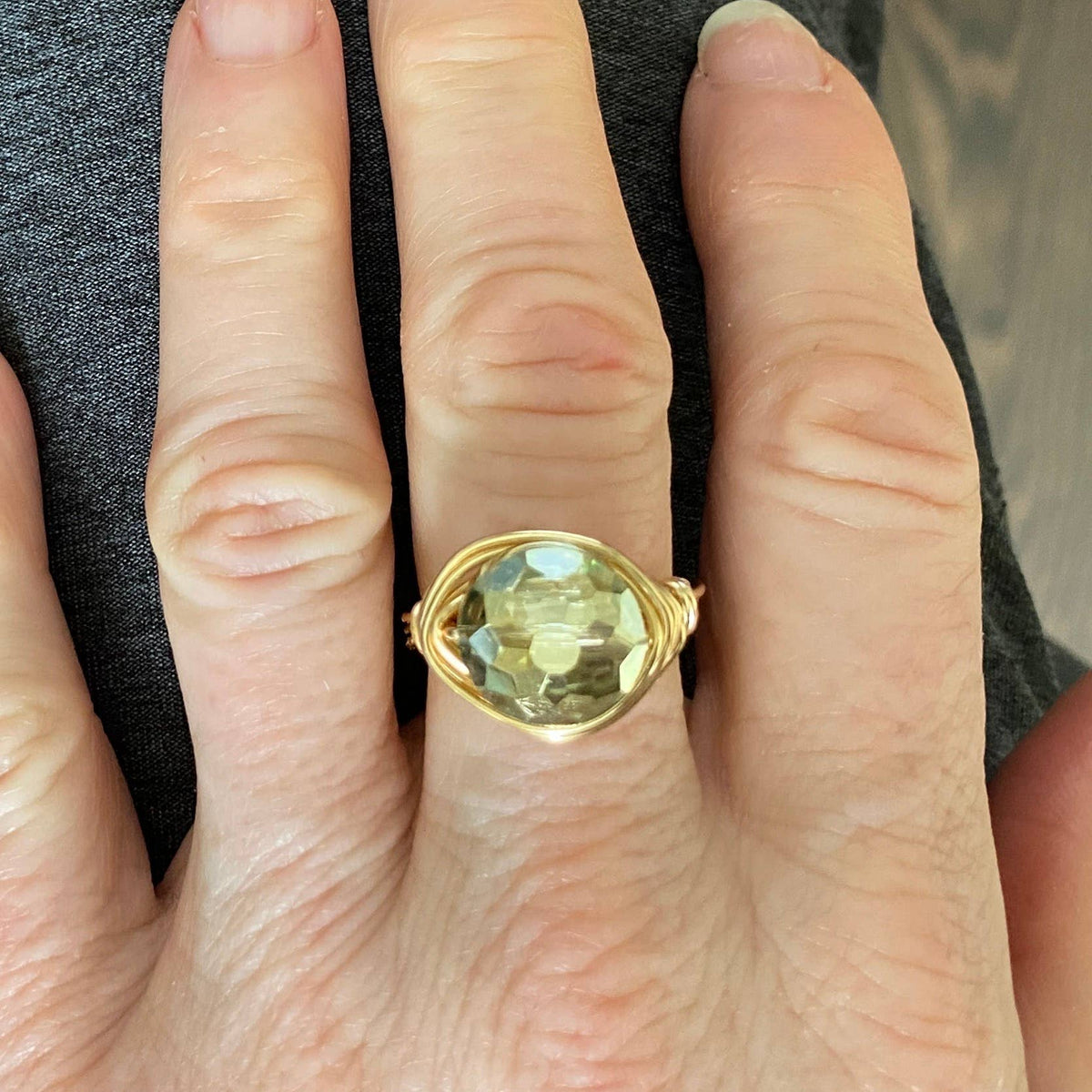 Green - Olive Green Crystal Statement Gold Ring: Gold