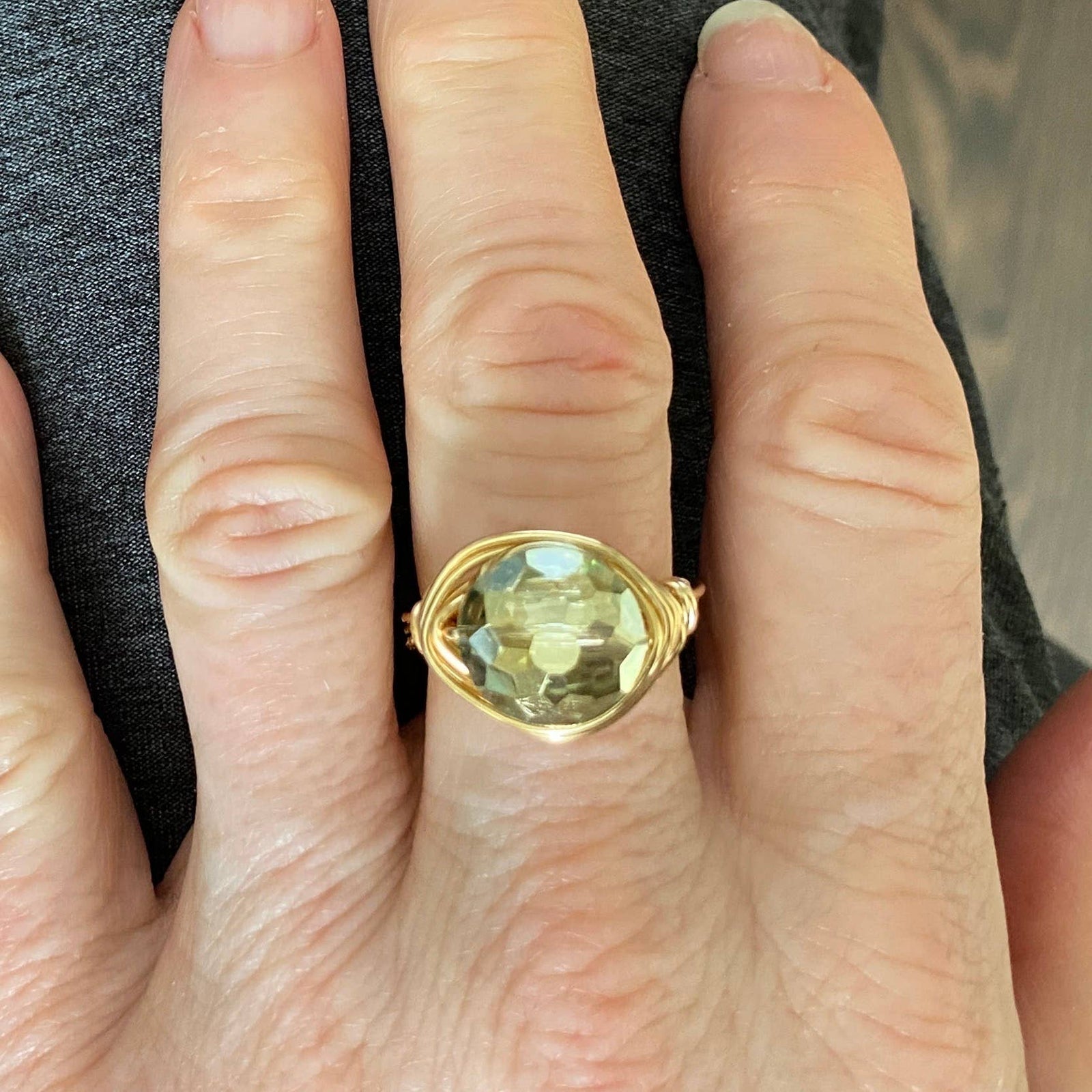 Green - Olive Green Crystal Statement Gold Ring: Gold