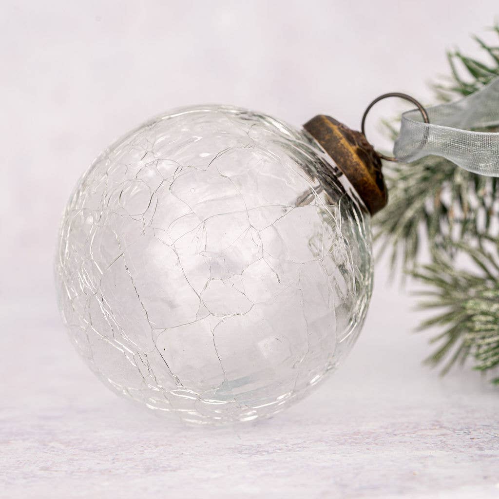 3" Large Clear Crackle Glass Christmas Bauble