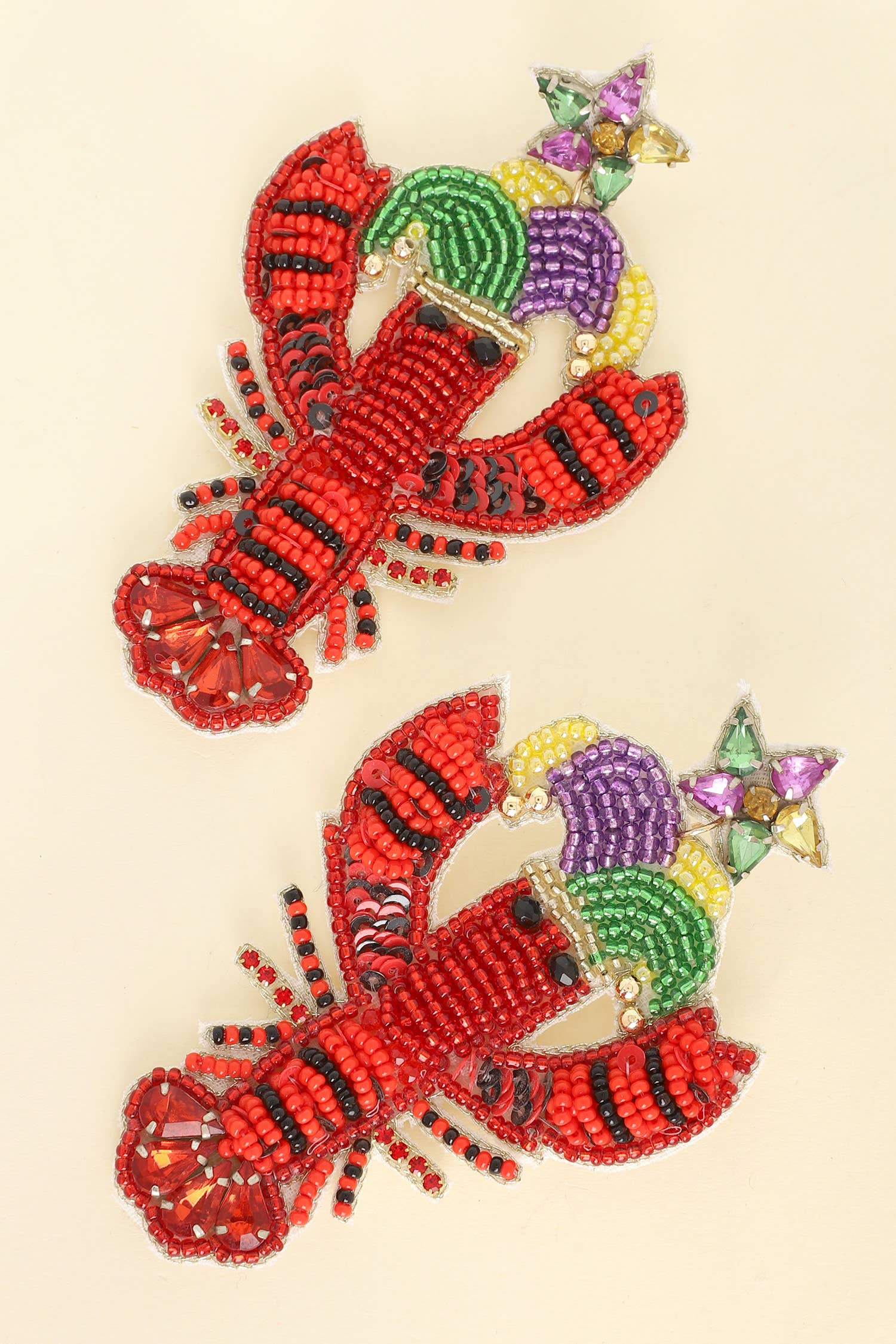 Mardi Gras Red Crawfish Gemstone Beaded Earrings