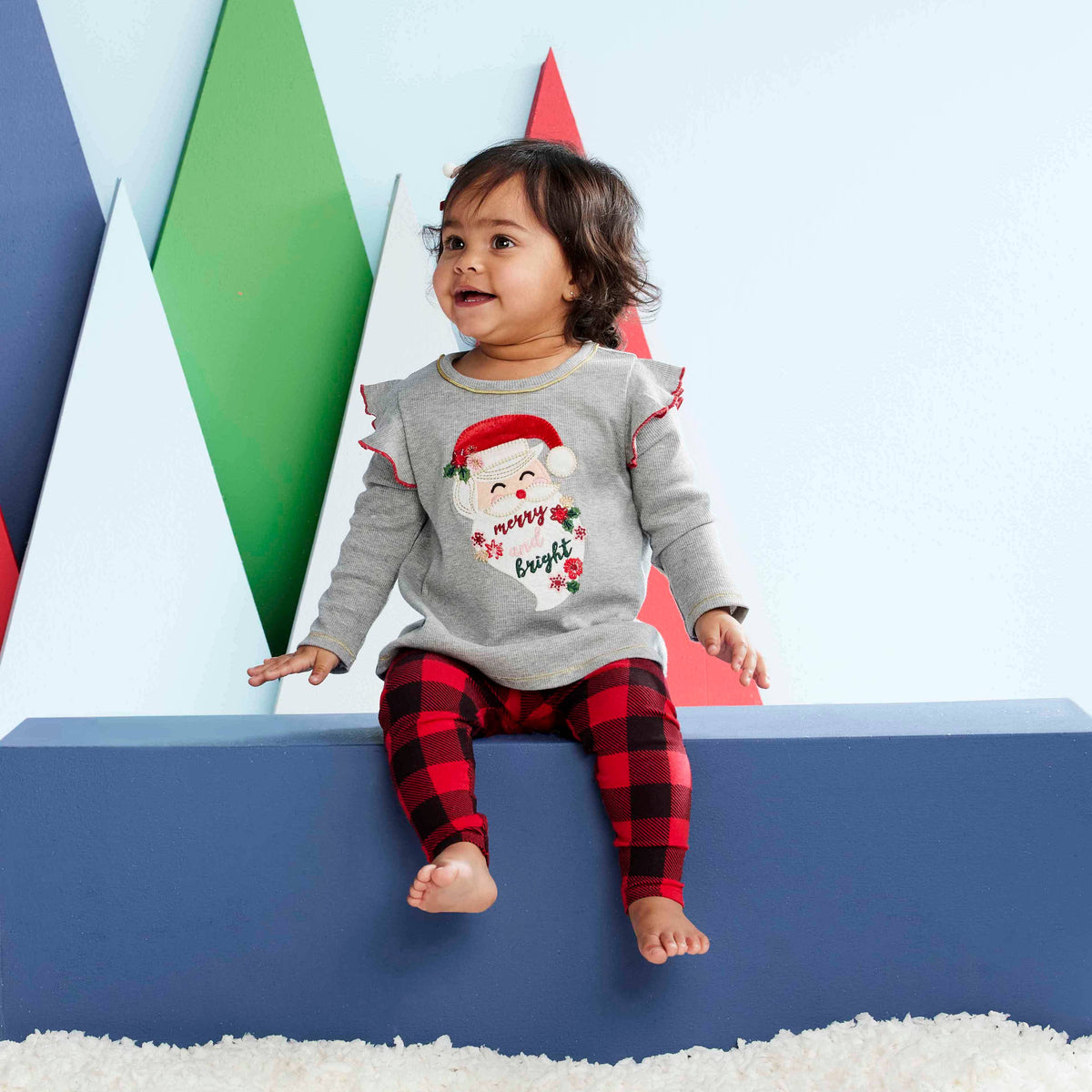 Santa Gray Tunic and Red Plaid Legging Set