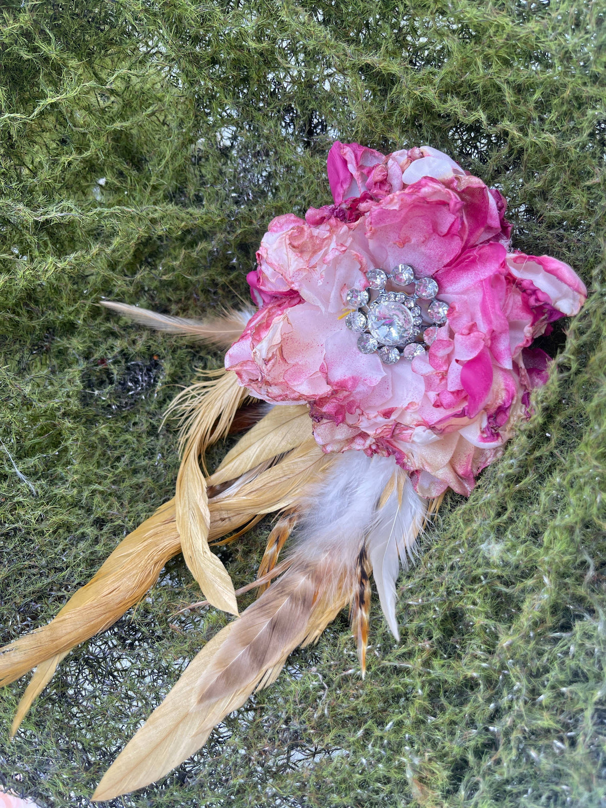 Vintage Rose Silk Rayon Feather Flower Pin