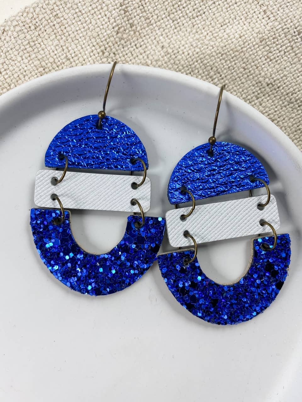 Blue & White Geometric Arch Drops | school spirit earrings