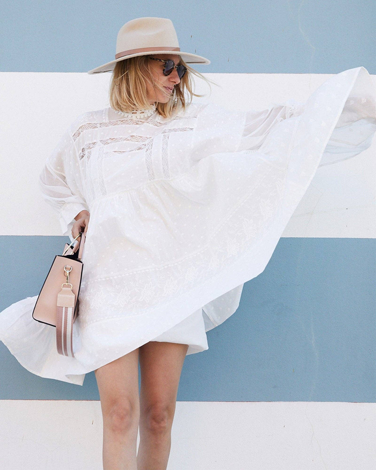 Unforgettable Oversized Lace Mini Dress - White: XS-S