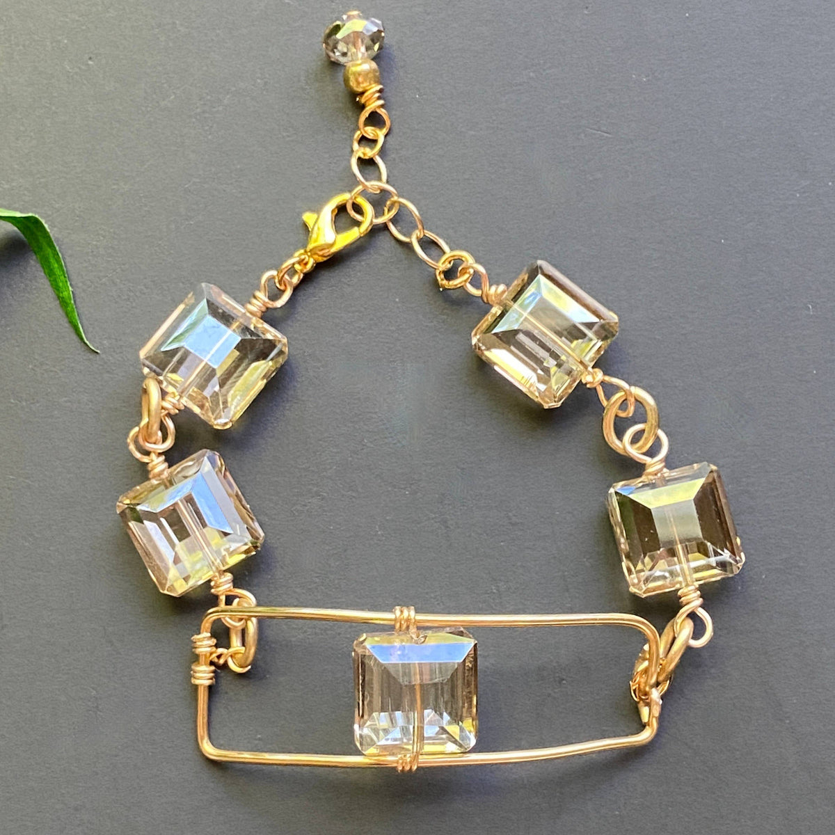 Champagne - Square Champagne Crystal Gold  Rectangle  Bracelet