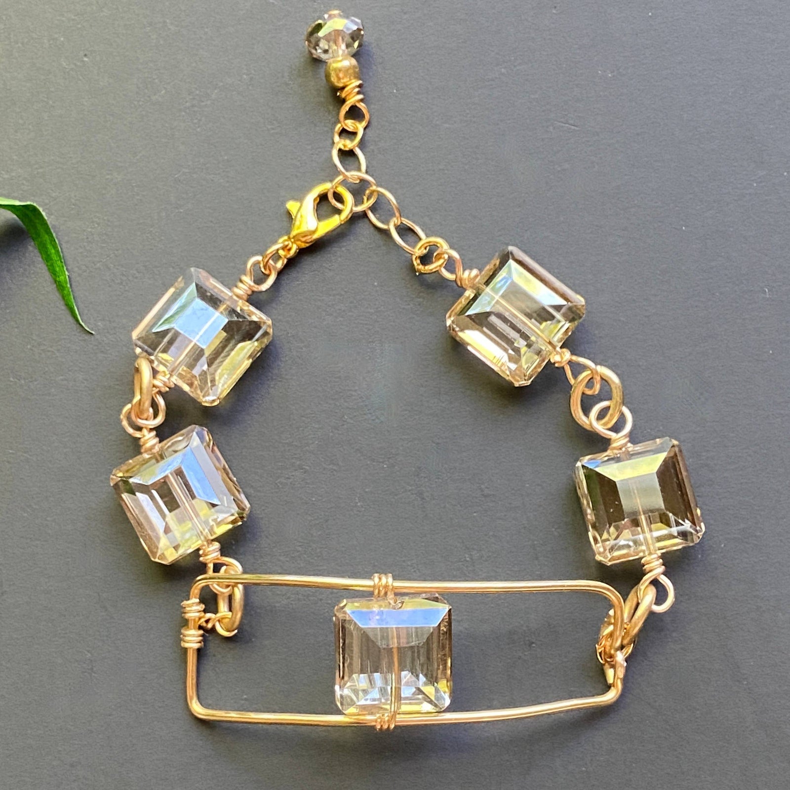 Champagne - Square Champagne Crystal Gold  Rectangle  Bracelet