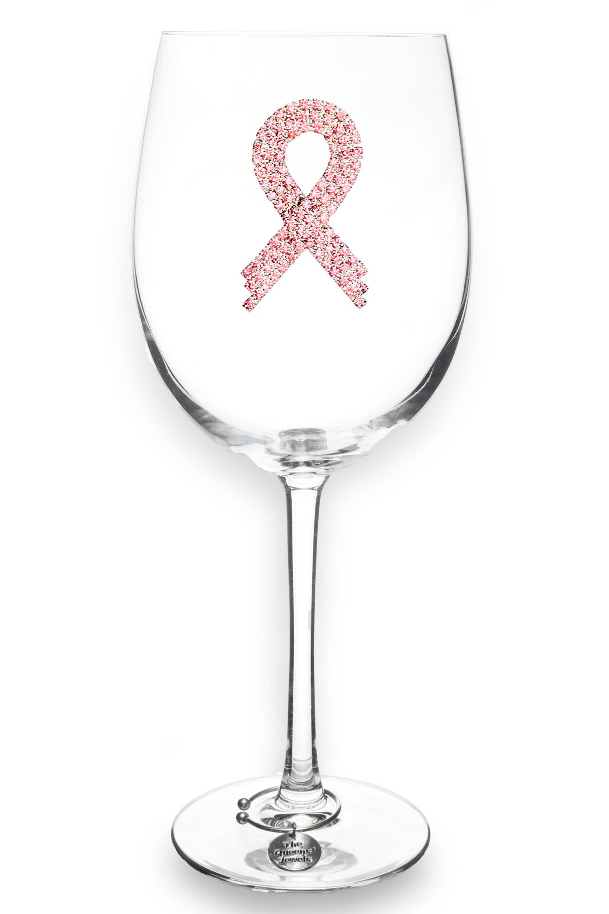 Pink Ribbon - Jeweled Stemmed Wine Glass