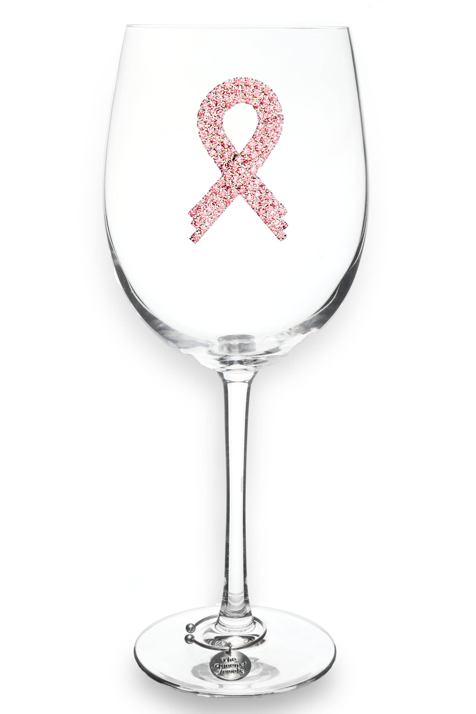 Pink Ribbon - Jeweled Stemmed Wine Glass
