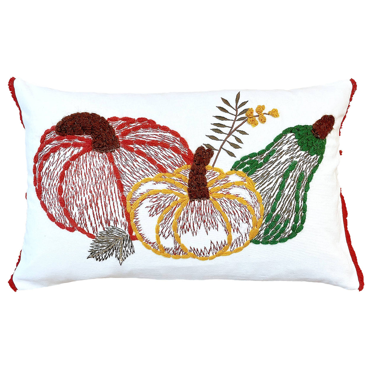 Embroidered Pumpkins Pillow