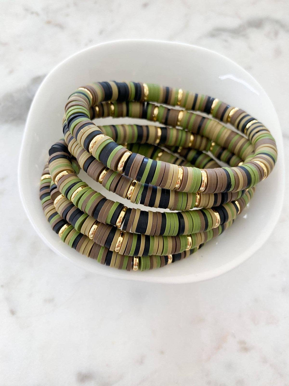 Heishi Color Pop Bracelet "Camo Multi Gold Discs''