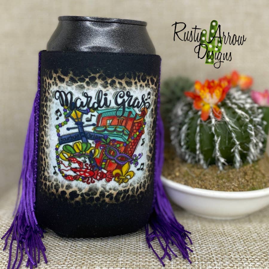 Regular Mardi Gras Bourbon Street Fringe Koozie