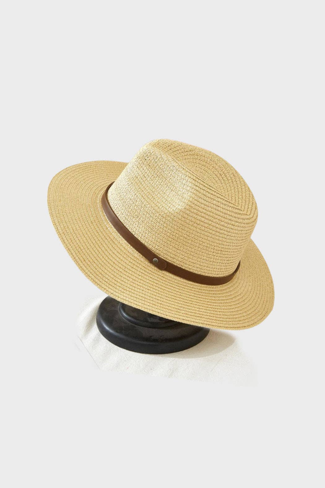 Vegan Brown Leather Straw Panama Hat