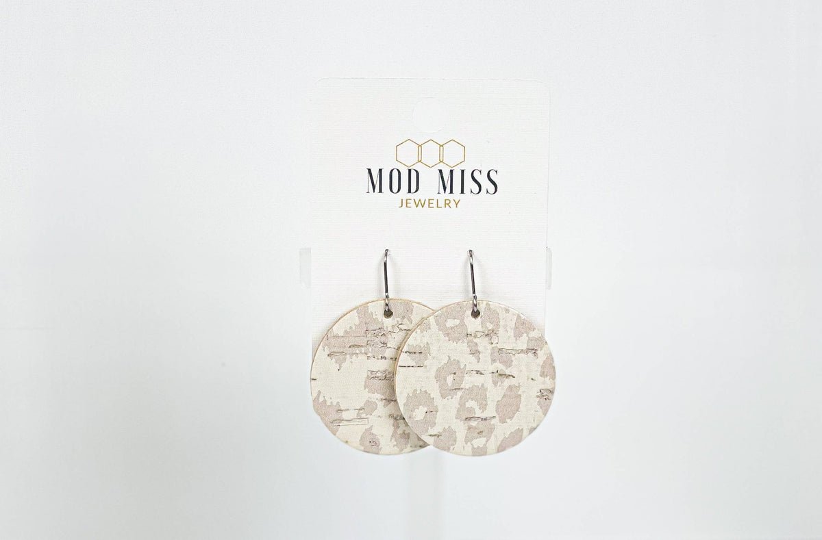 Cork+Leather Round Earring "Leopard Nude''