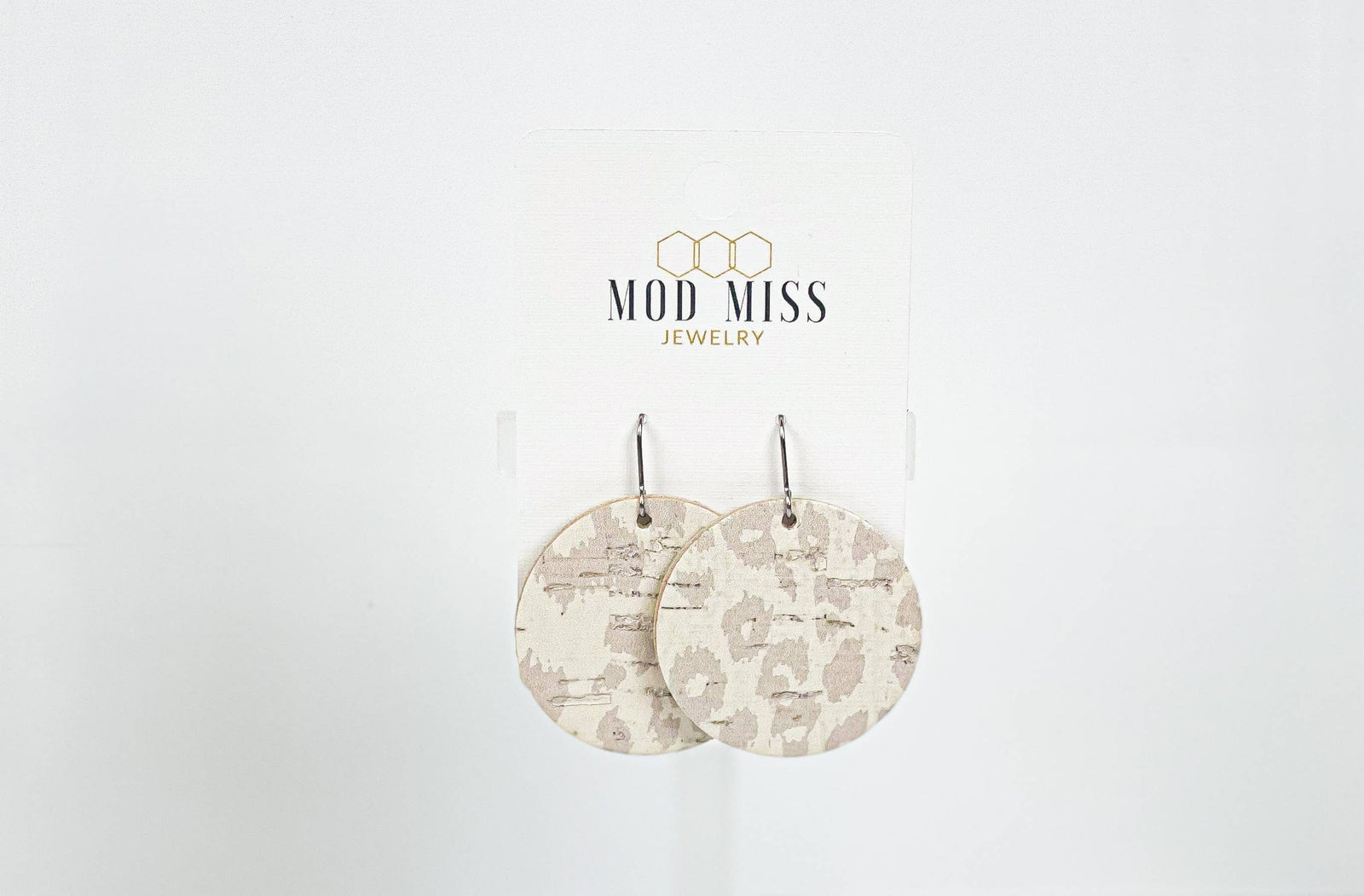 Cork+Leather Round Earring "Leopard Nude''