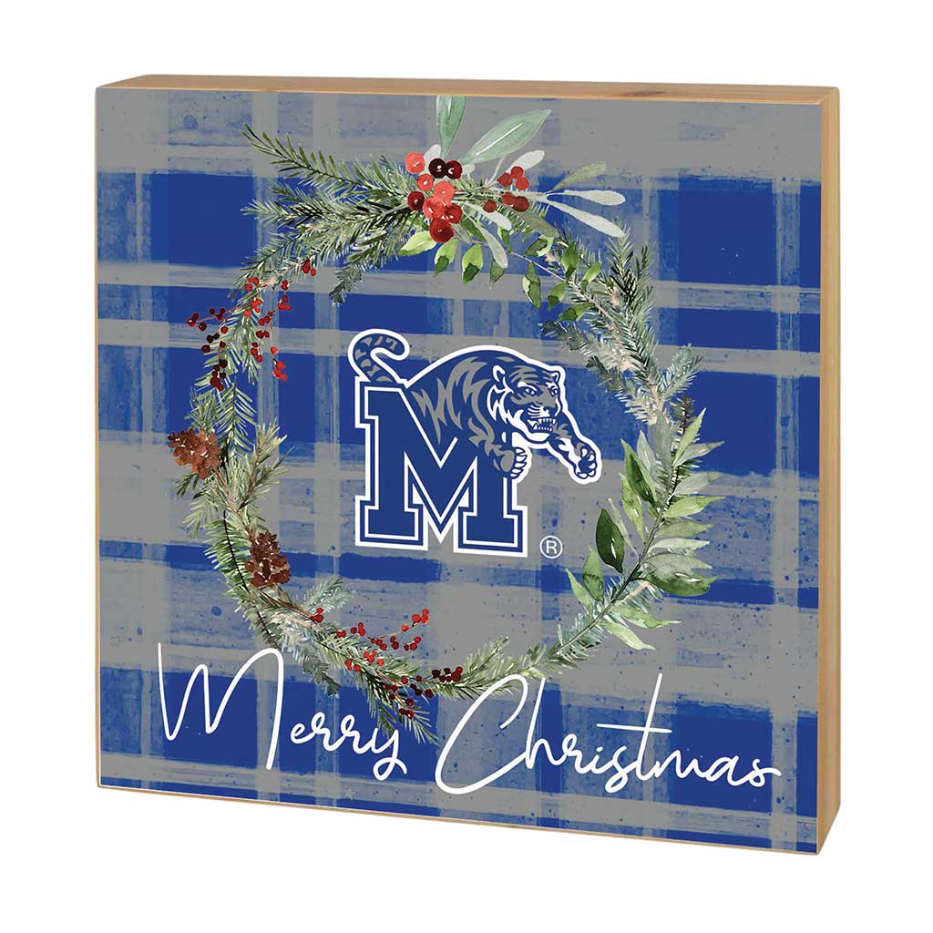 5" x 5" Block Christmas Plaid Memphis Tigers