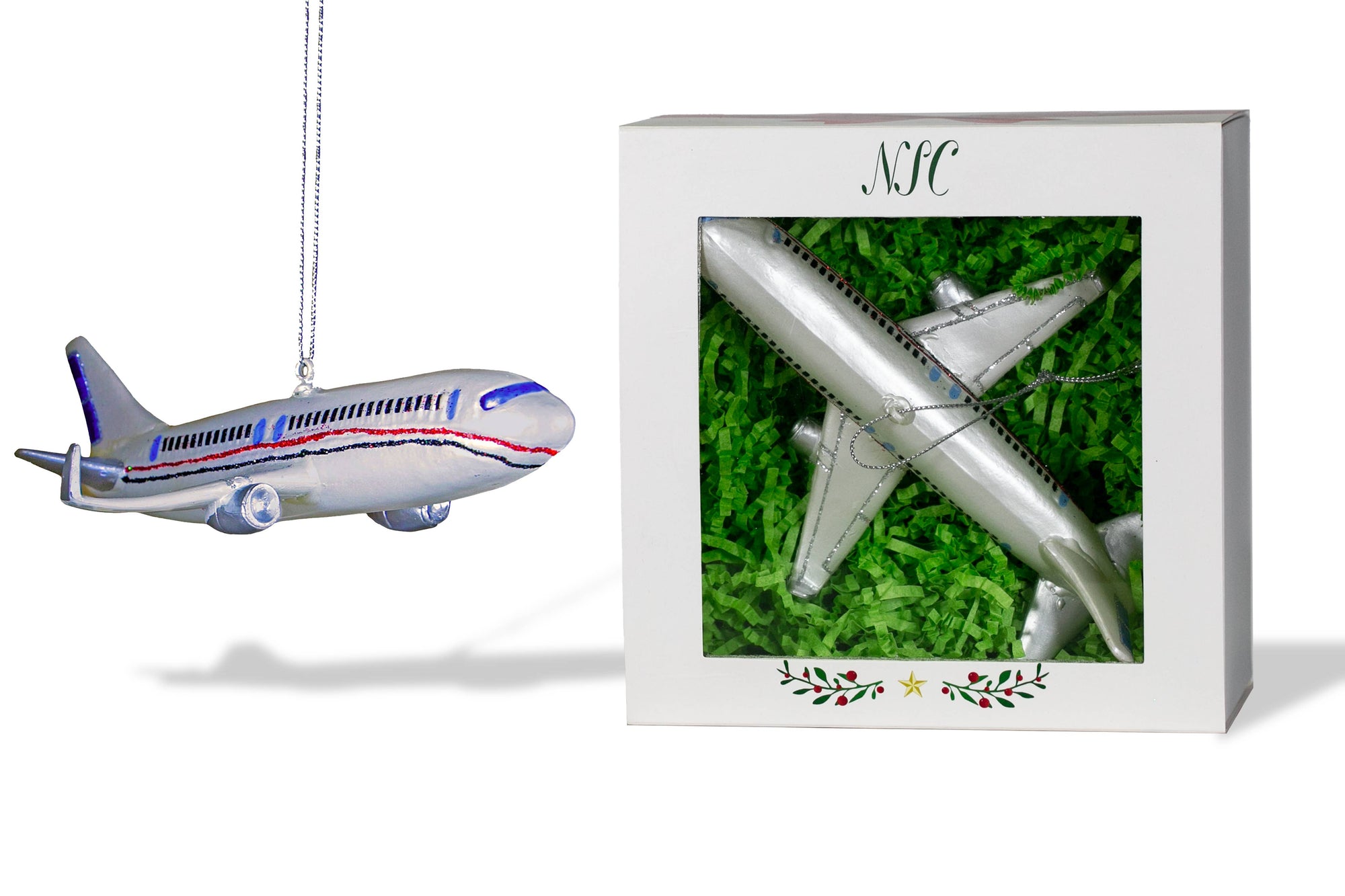 Airplane Glass Ornament