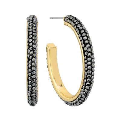 Black Diamond Rhinestone 1.25" Hoop Earring