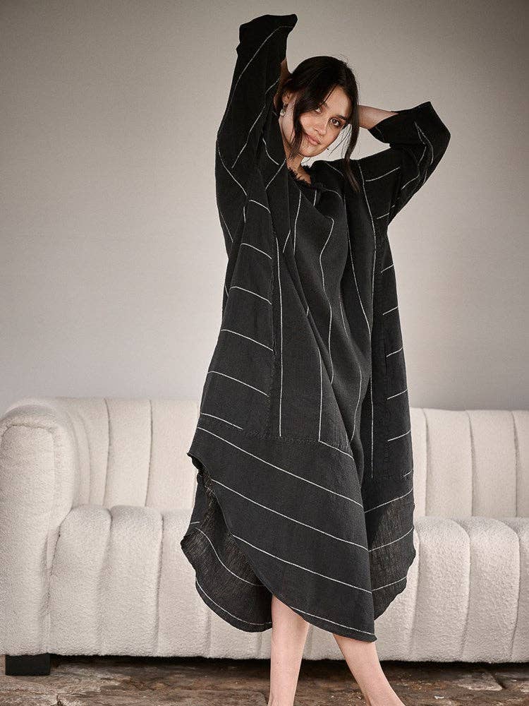 The Carter Malle Linen Dress - Black w' White Stripe