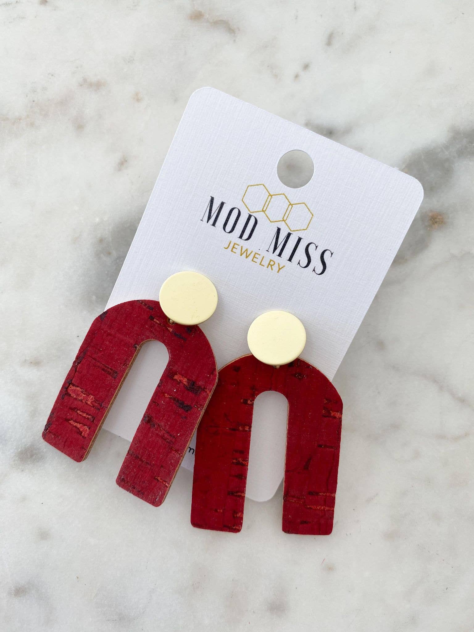 Cork+Leather Arch Earring "Red ''