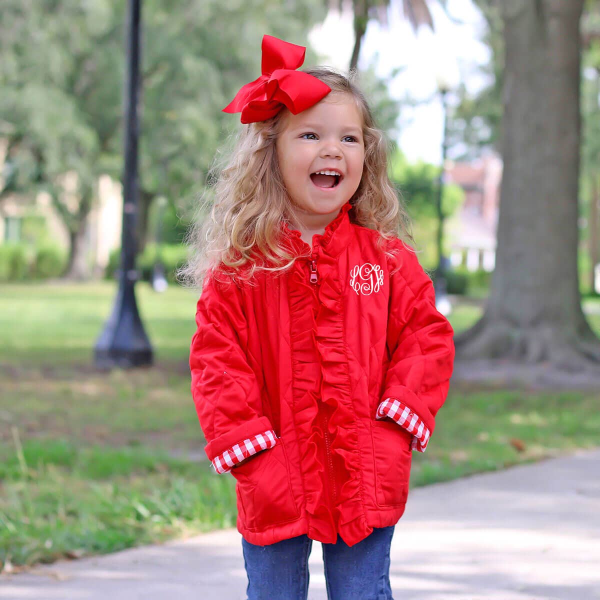 Solid Red Quilted Ruffle Coat