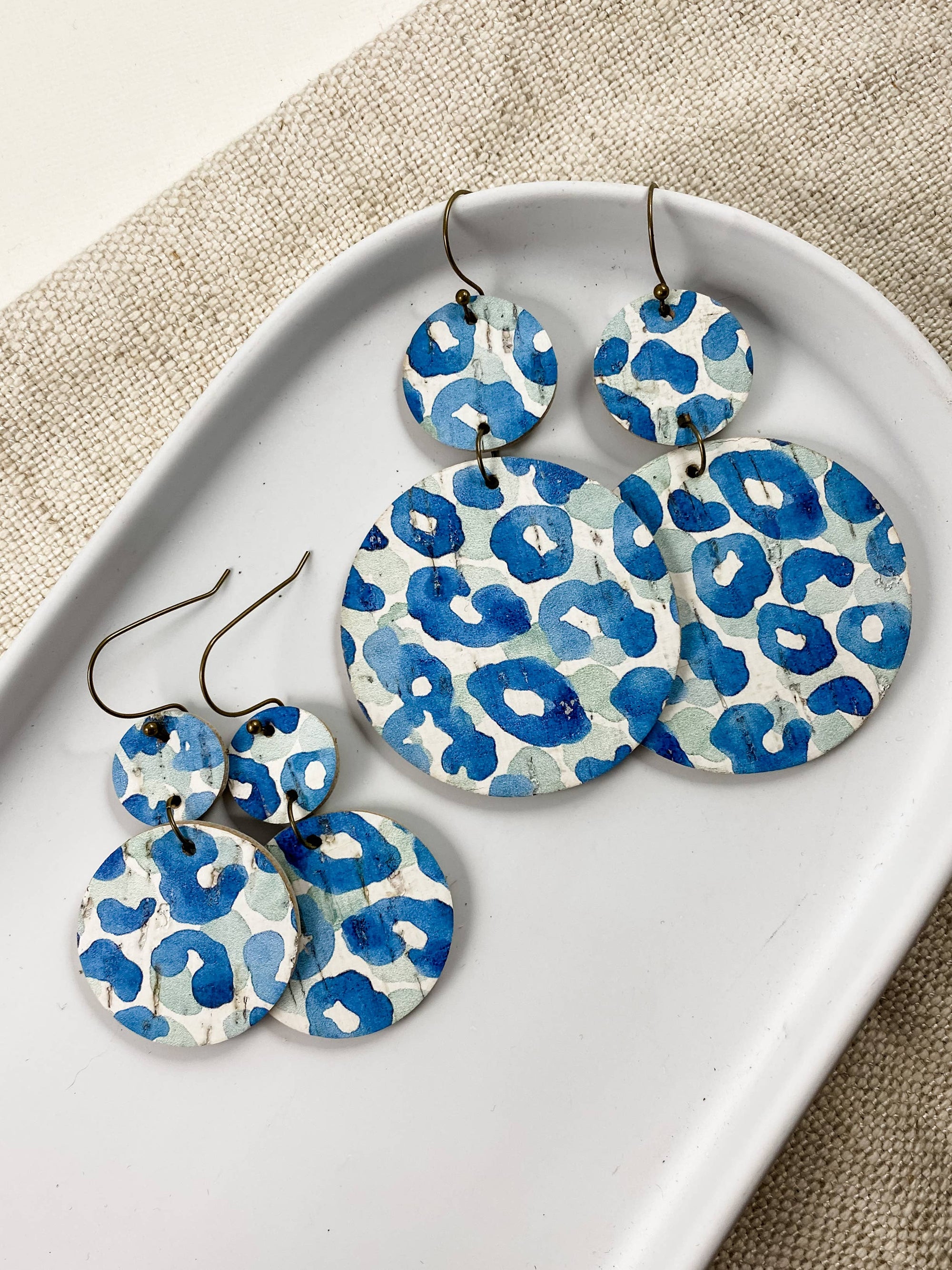 Blue Leopard Rounds | handmade animal print leather earrings