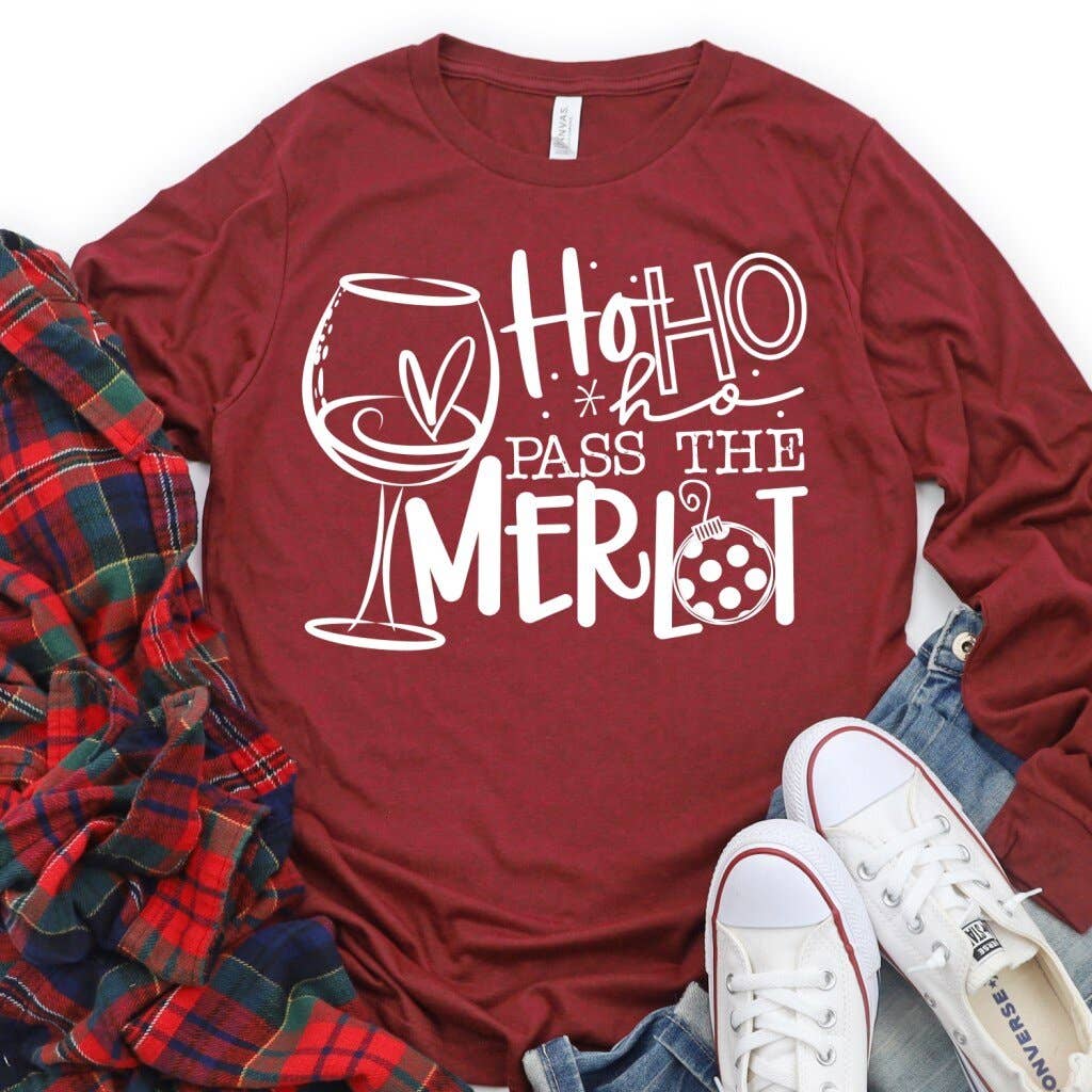 Ho Ho Ho Pass The Merlot Long Sleeved Shirt | Christmas Shirt