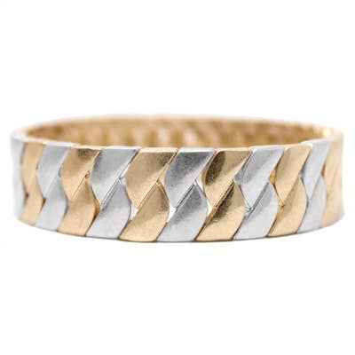 Worn Gold &amp; Silver Textured Stretch Bracelet