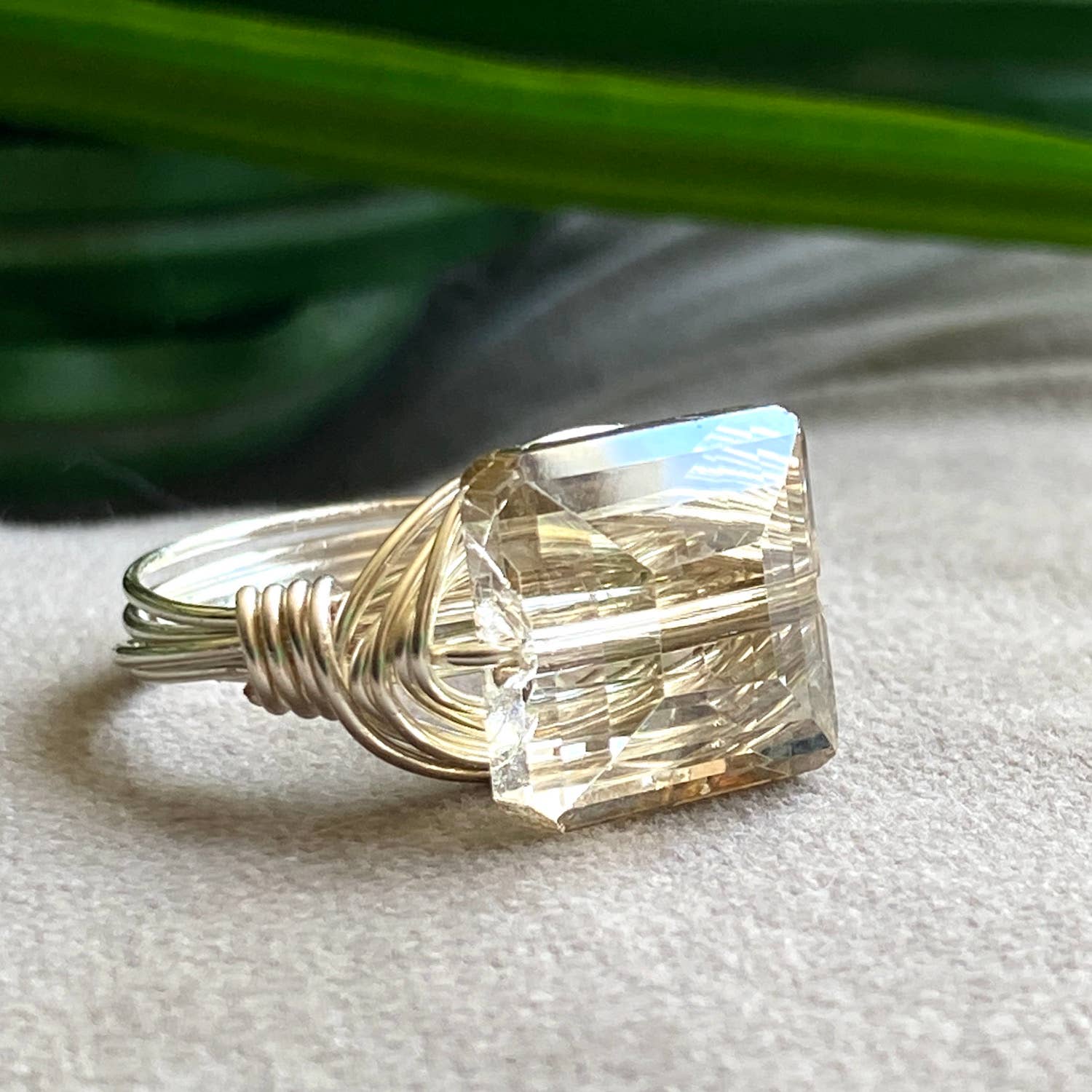 Champagne - Square Crystal Silver Ring