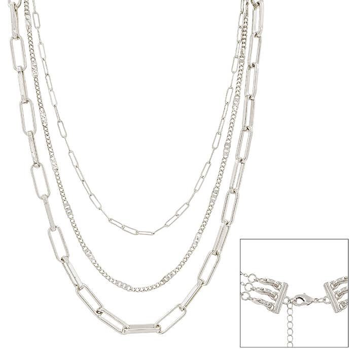 Matte Silver Three Layered 16&quot;-20&quot; Necklace
