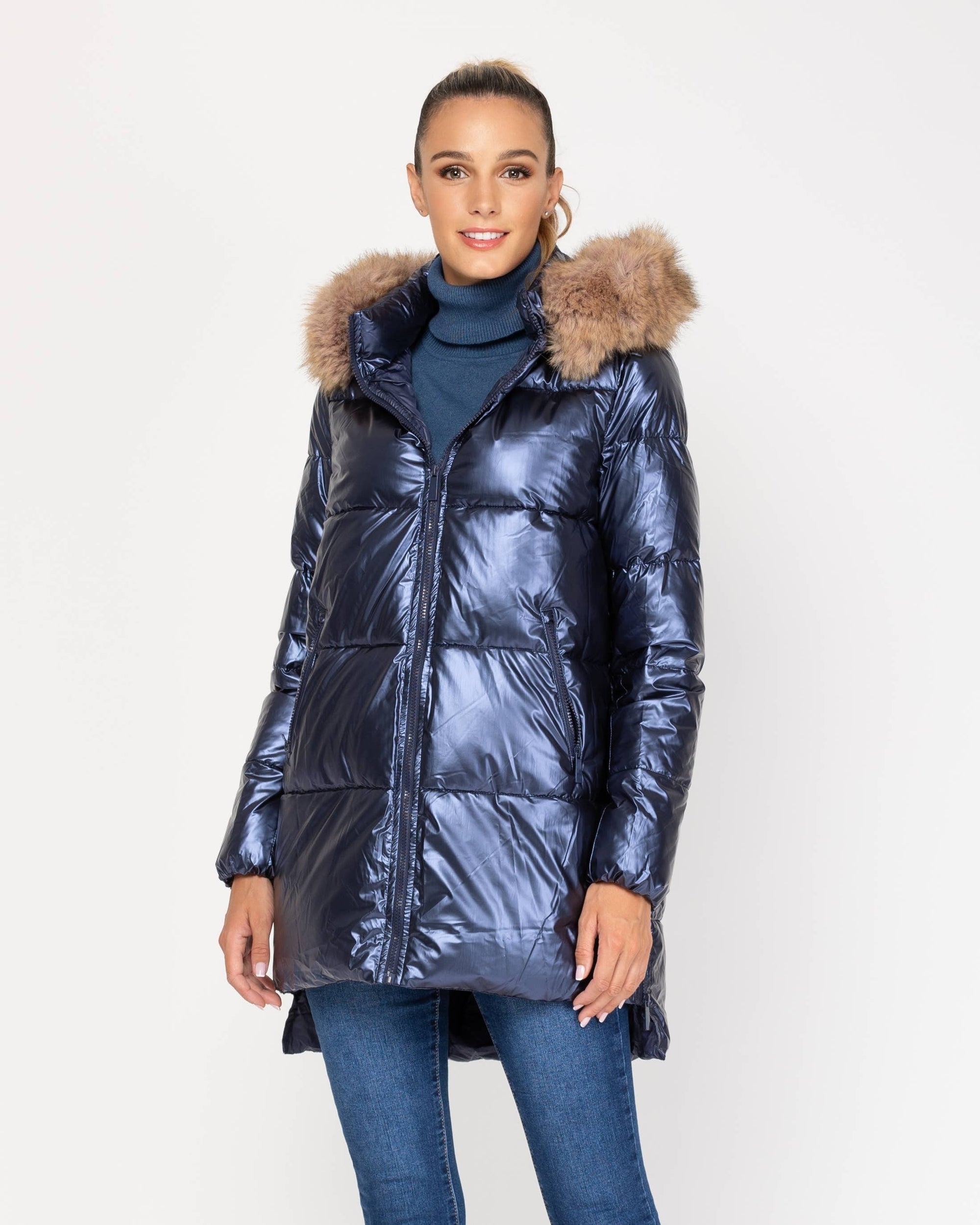 BLUE Metallic Down Jacket