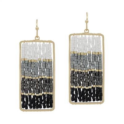 Black/Grey Seed Bead Rectangle 1.75" Earring