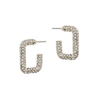 Gold Rhinestone Rectangle Huggie 1" Earring