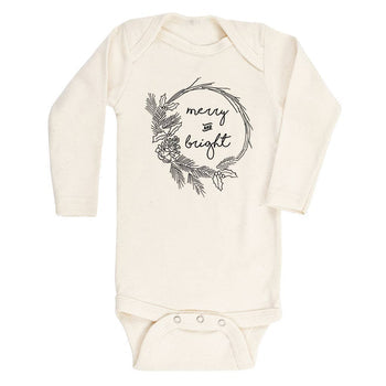 Merry and Bright Christmas Organic Cotton Bodysuit | Long Sleeve