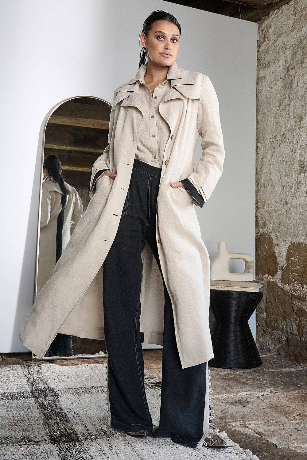 Linen Trench Coat - Natural: Natural