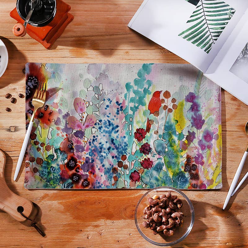 Birds Watercolor Linen Placemats