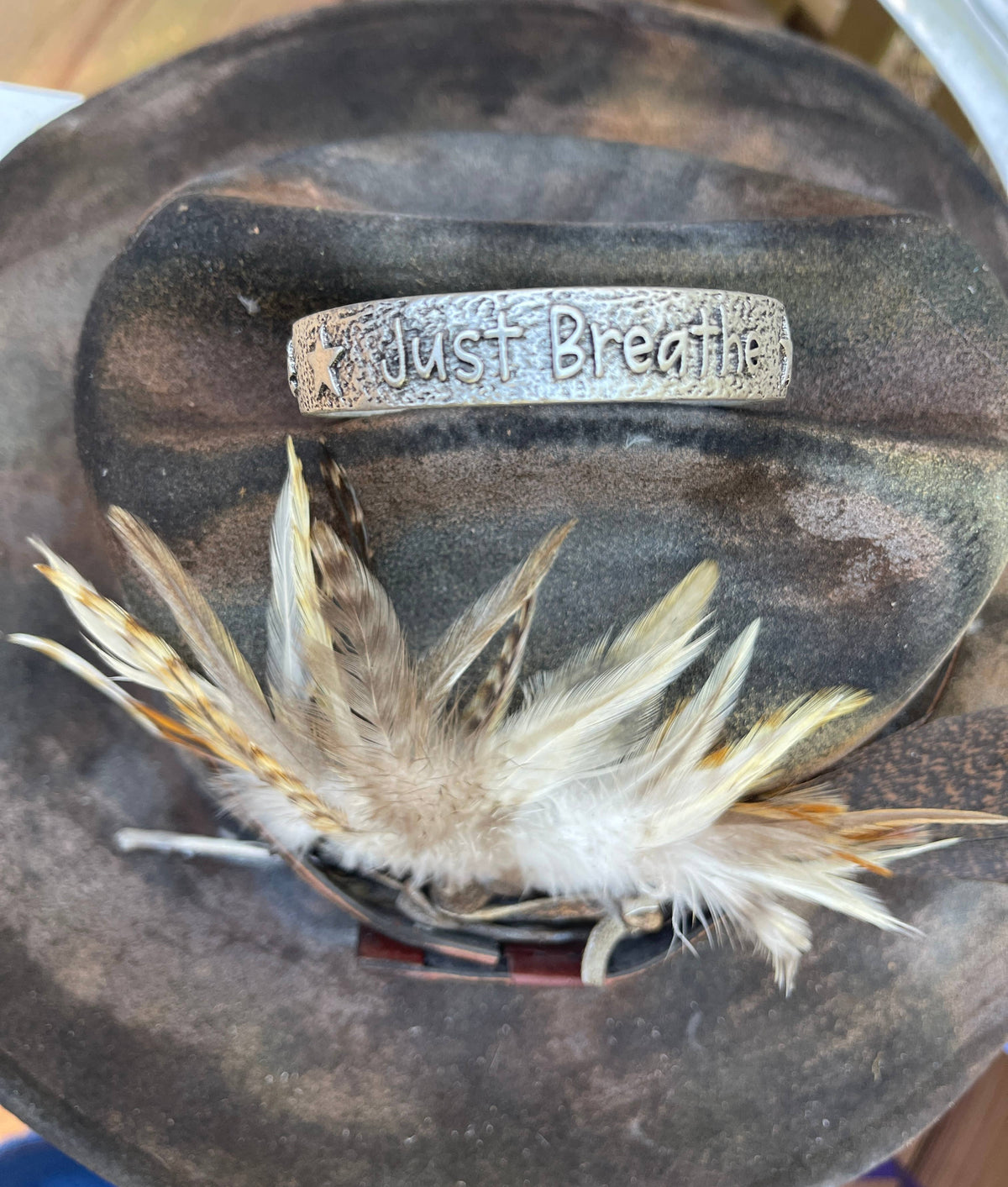 "JUST BREATHE" Burnished Silver Tone Bangle