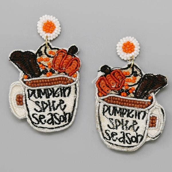 Pumpkin Spice Latte Mug Seed Beaded Dangle Earrings